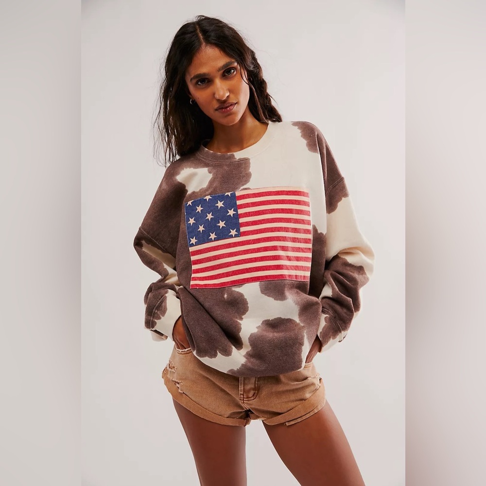 Tricia Fix American Flag Sweatshirt - Brown and Red